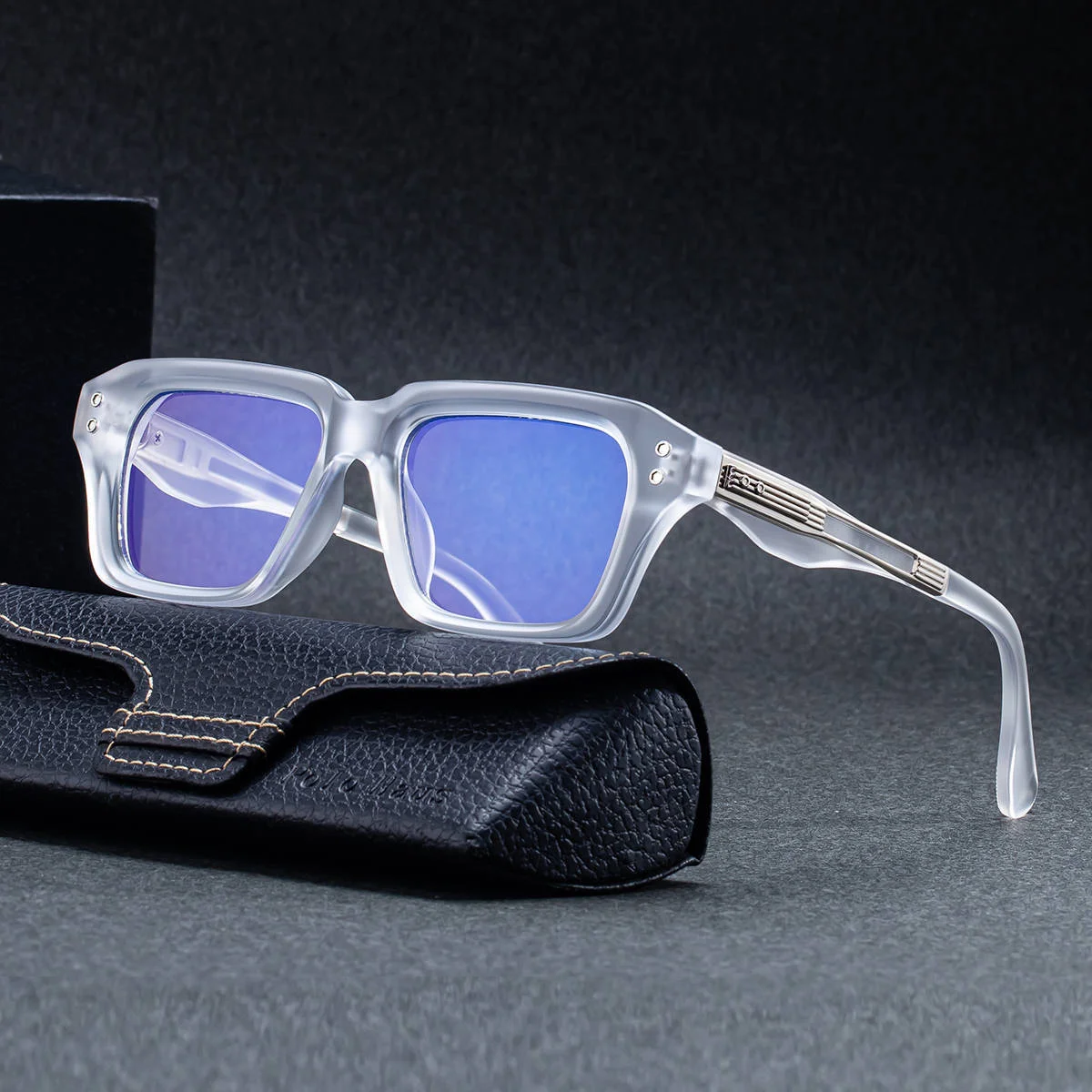 Glossy Black/Gold，Matte Black/White，Matte Black/Gunmetal, Tortoise Gold/White, Matte Translucent Grey, Matte Clear/Silver Zinc Alloy 2026 New Men's Chic Square Photochromic Sunglasses. Personalized Outdoor Gear with UV400 Protection - View 2