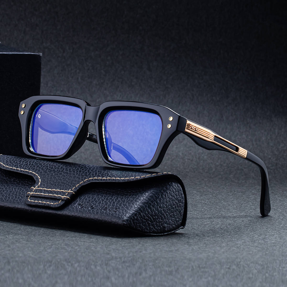 Glossy Black/Gold,Matte Black/White,Matte Black/Gunmetal, Tortoise Gold/White, Matte Translucent Grey, Matte Clear/Silver Zinc Alloy 2026 New Men's Chic Square Photochromic Sunglasses. Personalized Outdoor Gear with UV400 Protection - View 3