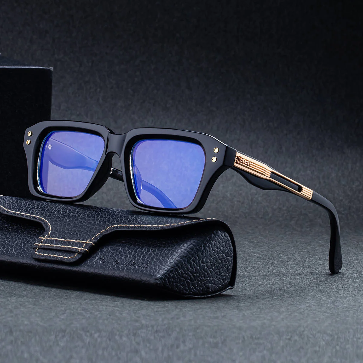 Glossy Black/Gold，Matte Black/White，Matte Black/Gunmetal, Tortoise Gold/White, Matte Translucent Grey, Matte Clear/Silver Zinc Alloy 2026 New Men's Chic Square Photochromic Sunglasses. Personalized Outdoor Gear with UV400 Protection - View 3
