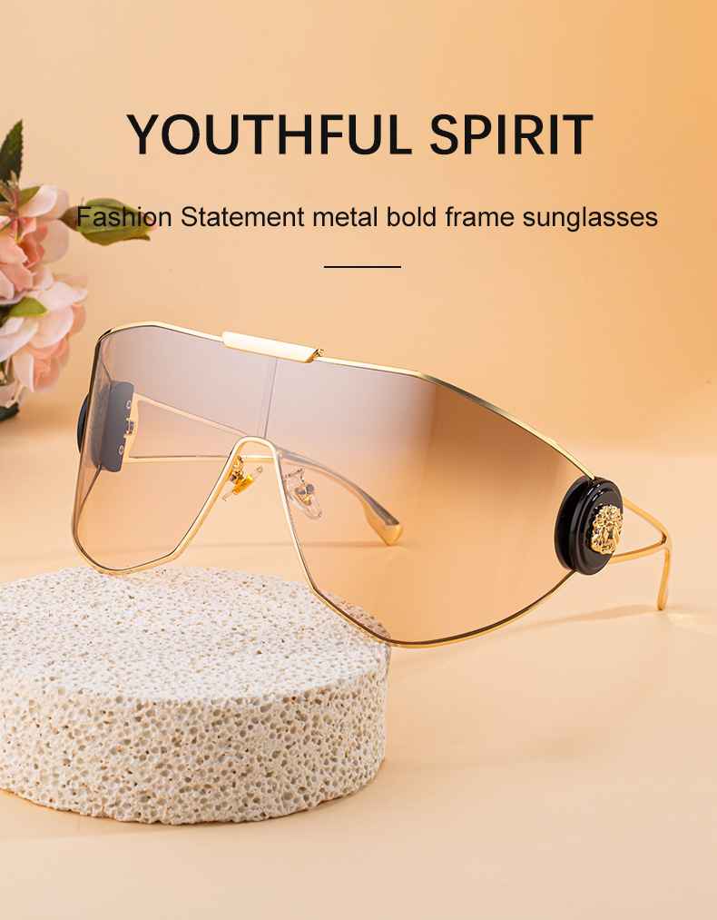 Black Plastic + Metal 2026 New Chic Women's One-Piece Sports Sunglasses. Full-Frame Design with UV400 Protection for Cycling and Outdoor Adventures. - Details 1