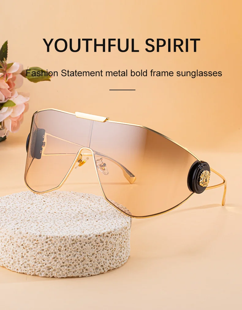 Black Plastic + Metal 2026 New Chic Women's One-Piece Sports Sunglasses. Full-Frame Design with UV400 Protection for Cycling and Outdoor Adventures. - Details 1