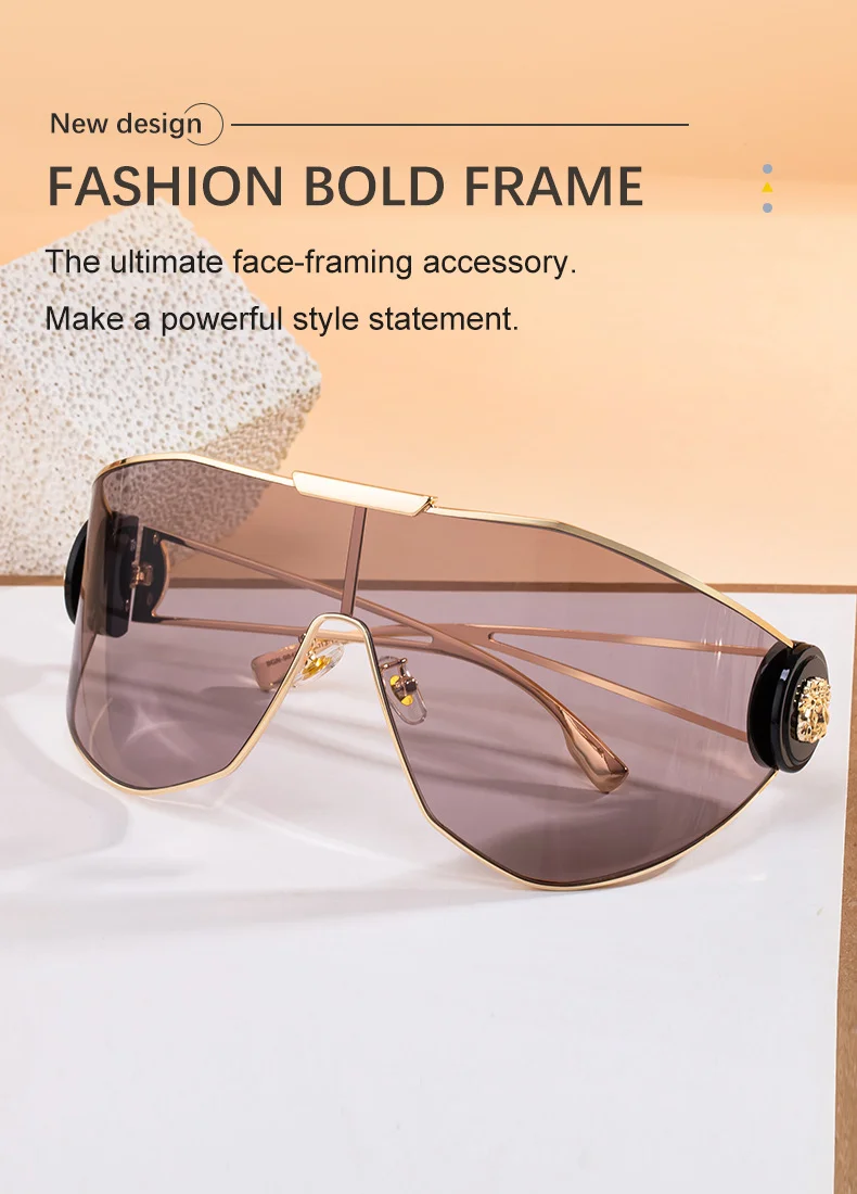 Black Plastic + Metal 2026 New Chic Women's One-Piece Sports Sunglasses. Full-Frame Design with UV400 Protection for Cycling and Outdoor Adventures. - Details 2