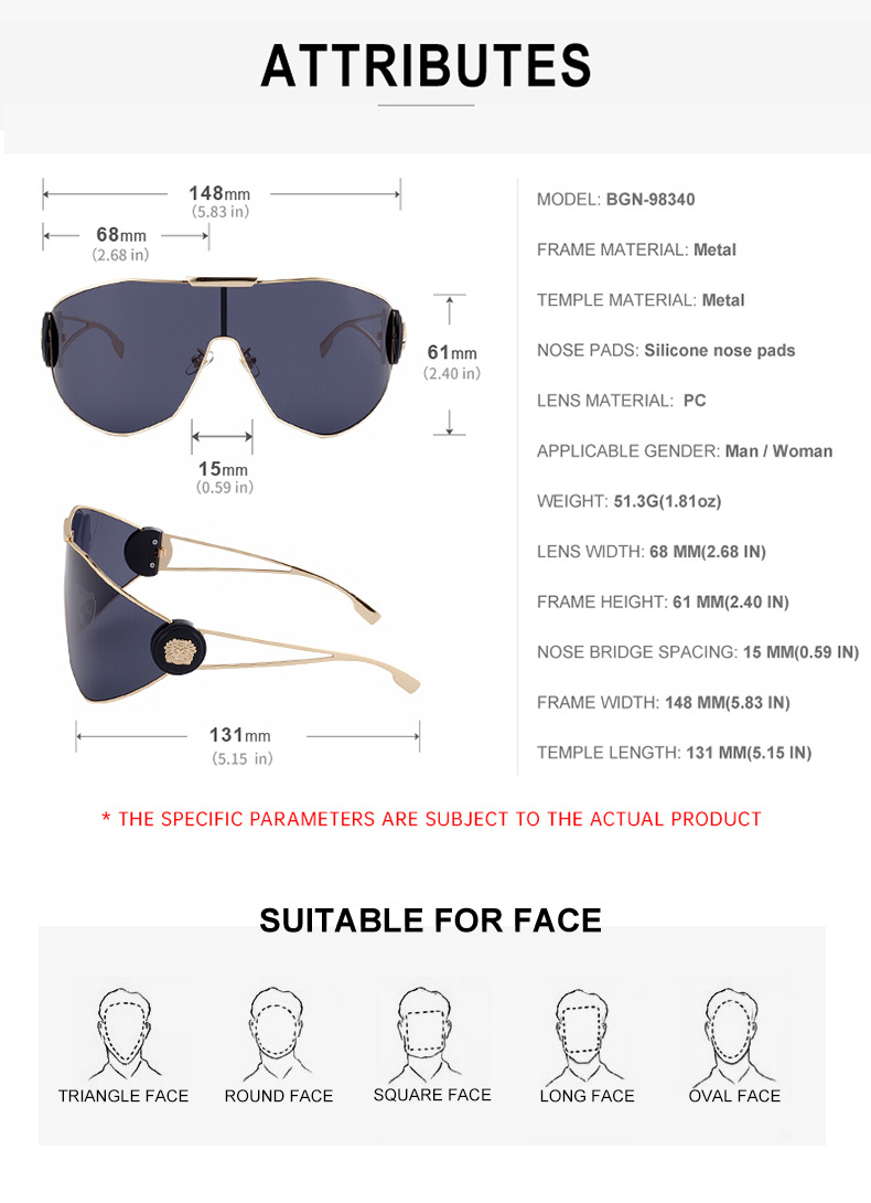 Black Plastic + Metal 2026 New Chic Women's One-Piece Sports Sunglasses. Full-Frame Design with UV400 Protection for Cycling and Outdoor Adventures. - Details 12