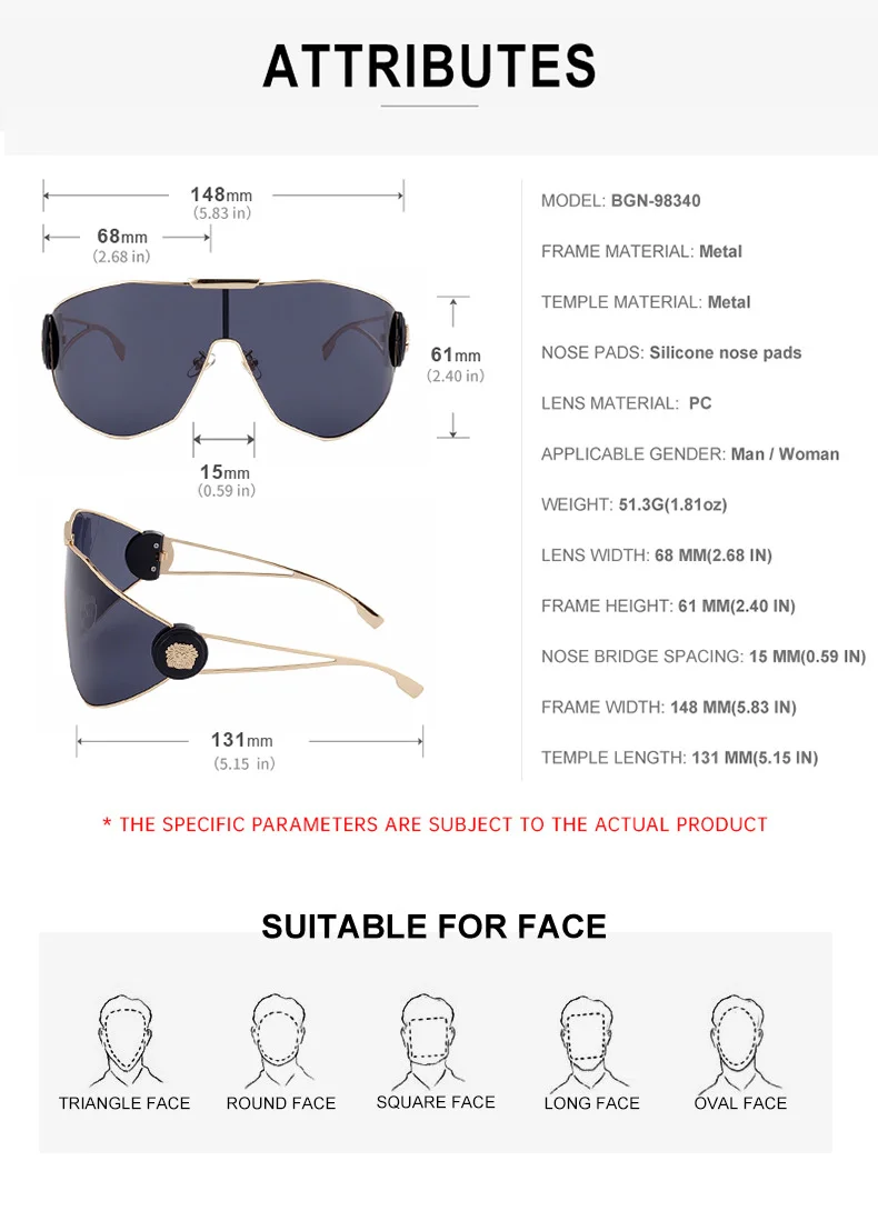 Black Plastic + Metal 2026 New Chic Women's One-Piece Sports Sunglasses. Full-Frame Design with UV400 Protection for Cycling and Outdoor Adventures. - Details 12