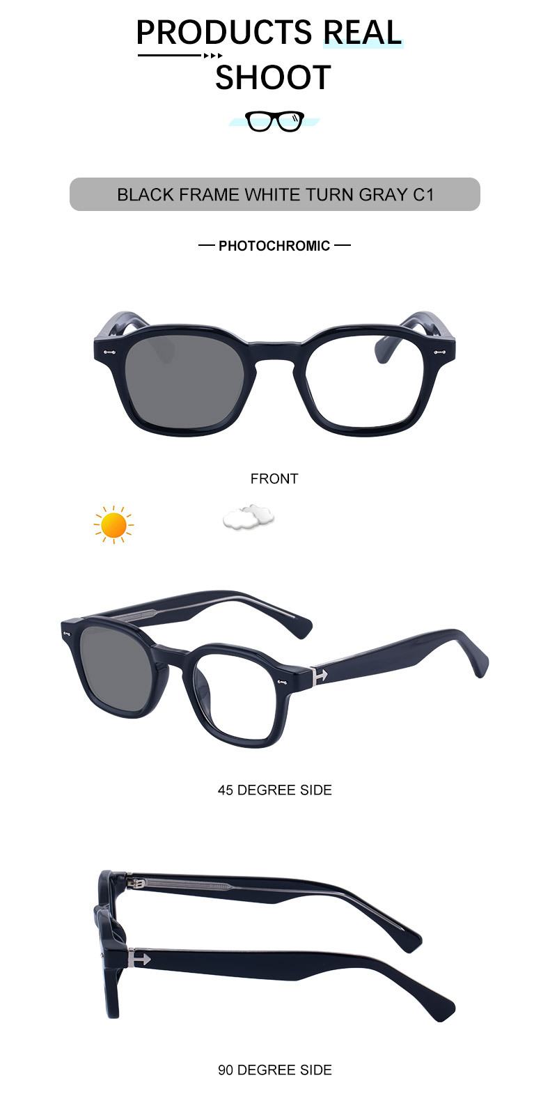 Black PC Chic Women's Mini Square Photochromic Sunglasses. Personalized Street Style Shades with UV400 Protection for Outdoor Looks - Details 15