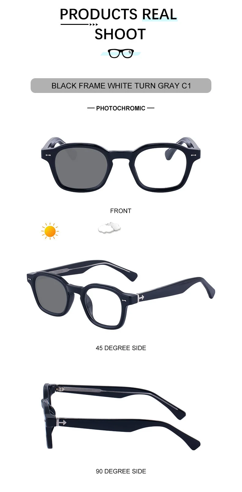 Black PC Chic Women's Mini Square Photochromic Sunglasses. Personalized Street Style Shades with UV400 Protection for Outdoor Looks - Details 15