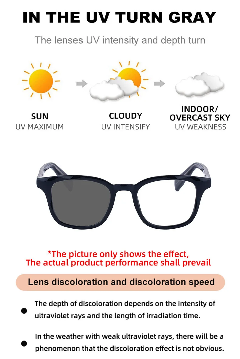 Black PC Trendy Women's Square Photochromic Sunglasses – EU/US Style Propionate Frame with Insert Pins for Outdoor UV Protection - Details 9