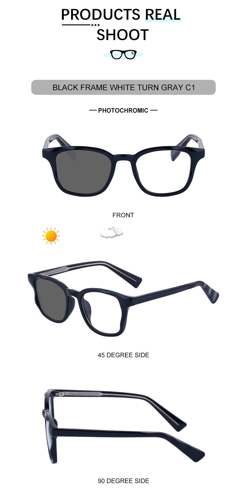 Black PC Trendy Women's Square Photochromic Sunglasses – EU/US Style Propionate Frame with Insert Pins for Outdoor UV Protection - Details 17