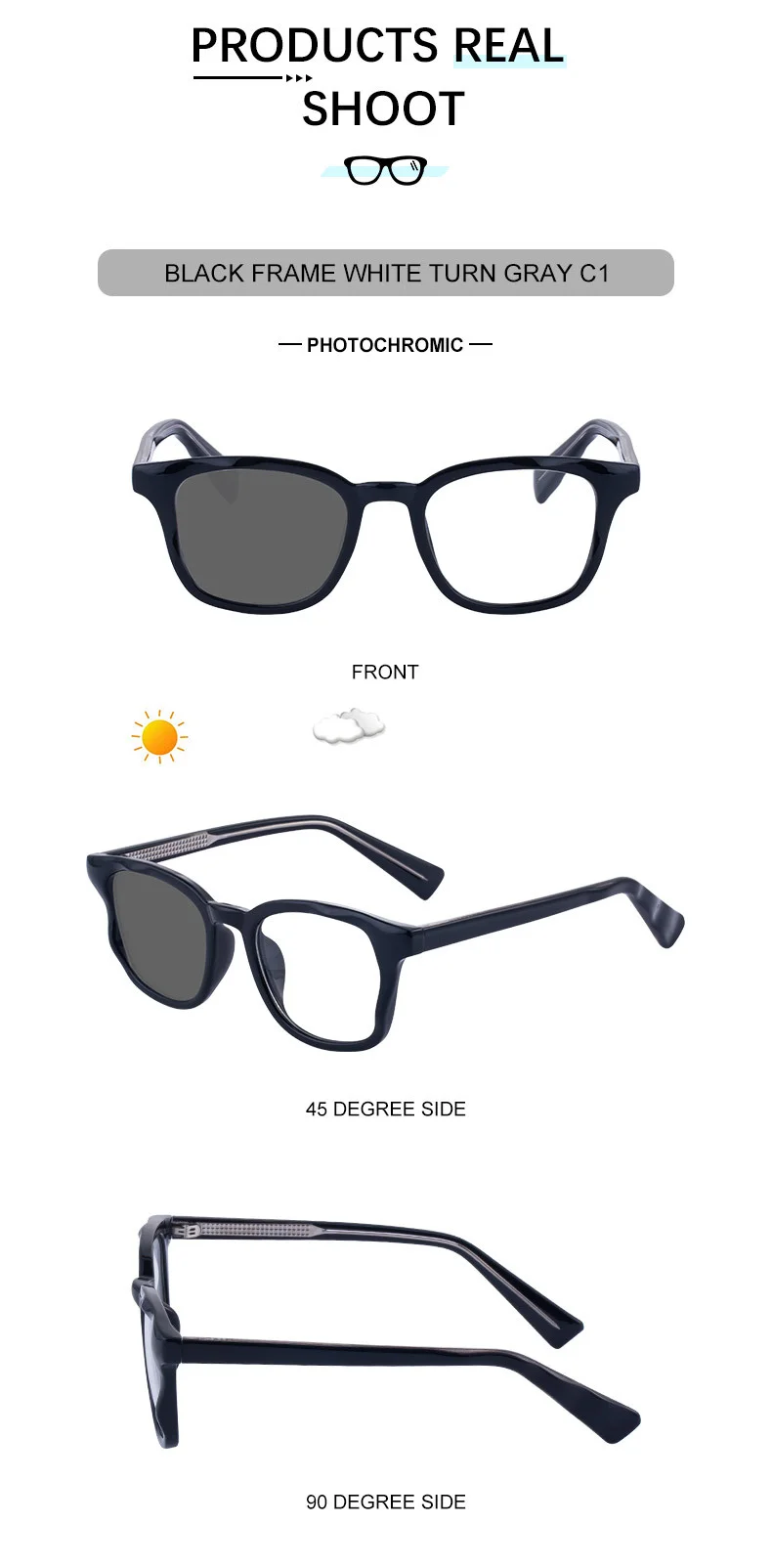 Black PC Trendy Women's Square Photochromic Sunglasses – EU/US Style Propionate Frame with Insert Pins for Outdoor UV Protection - Details 17
