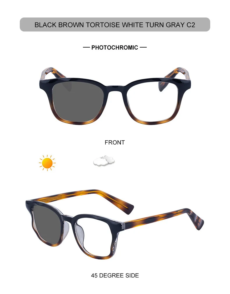 Black PC Trendy Women's Square Photochromic Sunglasses – EU/US Style Propionate Frame with Insert Pins for Outdoor UV Protection - Details 18