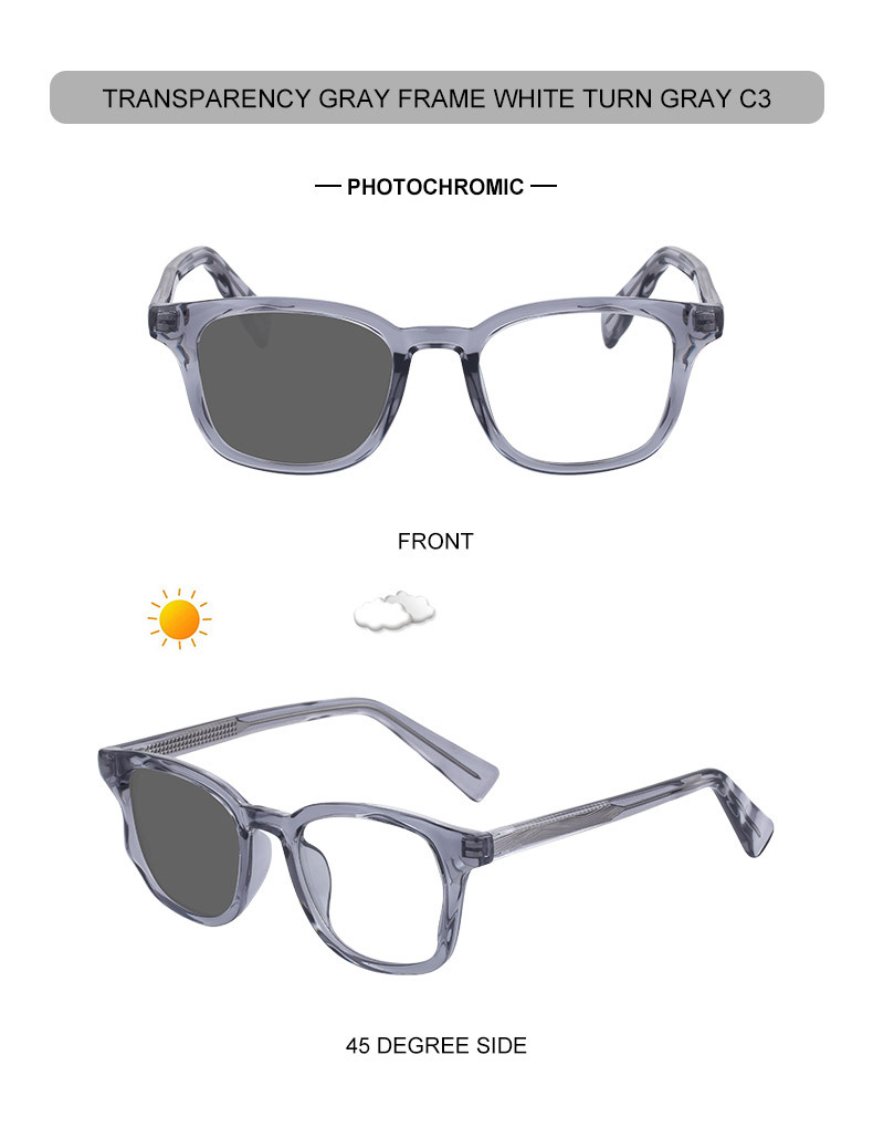 Trendy Women's Square Photochromic Sunglasses – EU/US Style Propionate Frame with Insert Pins for Outdoor UV Protection Details and Specifications