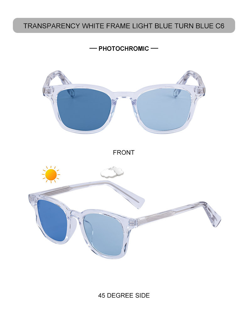 Trendy Women's Square Photochromic Sunglasses – EU/US Style Propionate Frame with Insert Pins for Outdoor UV Protection Details and Specifications
