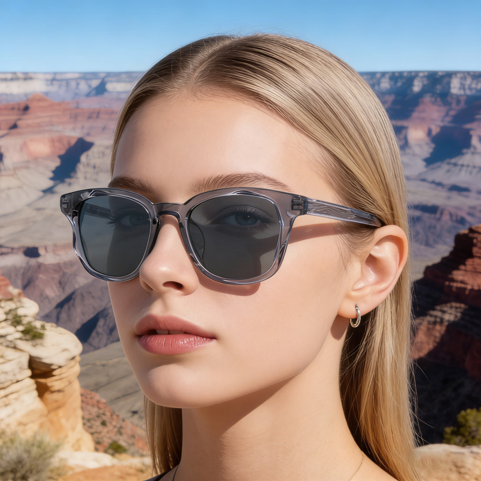 Trendy Women's Square Sunglasses - Unique Versatile Style, Premium Propionate Frame with Signature Pin Temples Details and Specifications