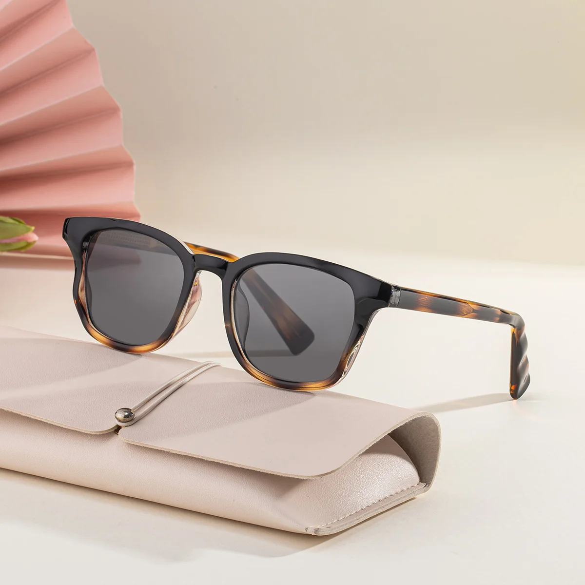 Black PC Trendy Women's Square Sunglasses - Unique Versatile Style, Premium Propionate Frame with Signature Pin Temples - View 2