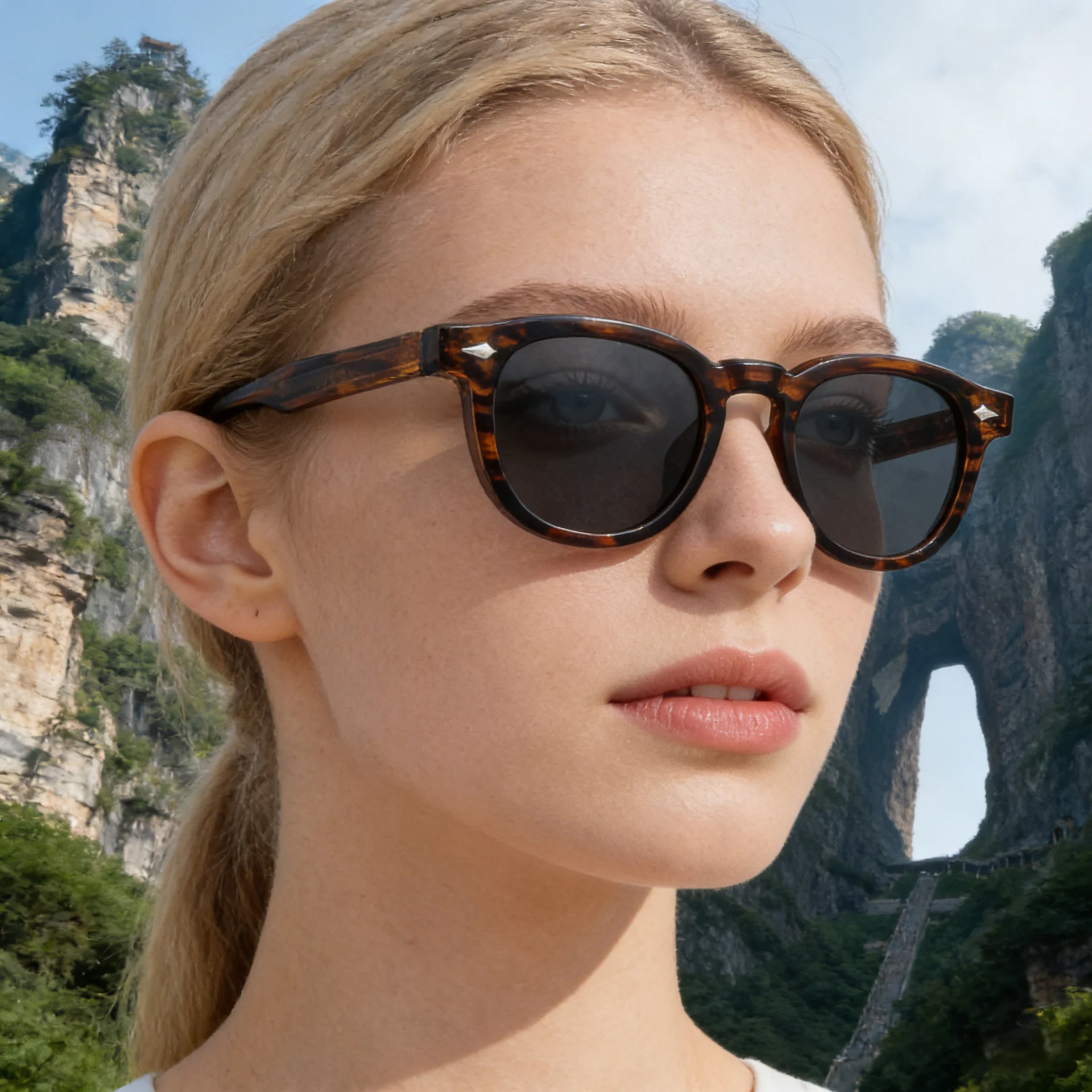 Black PC Trendy Women's Oval Sunglasses - Unique Propionate Frame with Metal Pin Temples – Stylish UV400 Sun Protection - Details 3