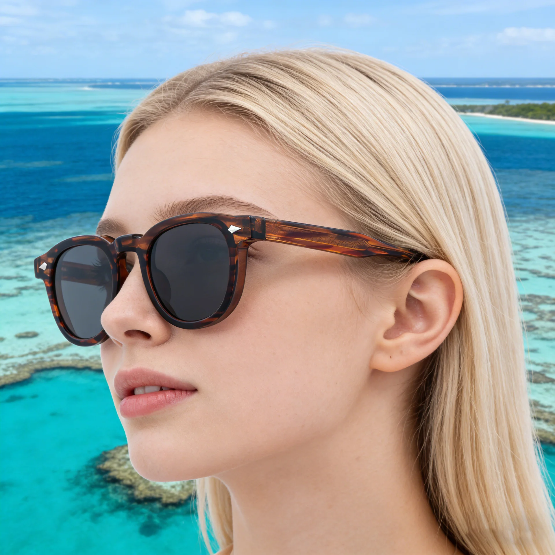 Black PC Trendy Women's Oval Sunglasses - Unique Propionate Frame with Metal Pin Temples – Stylish UV400 Sun Protection - Details 4