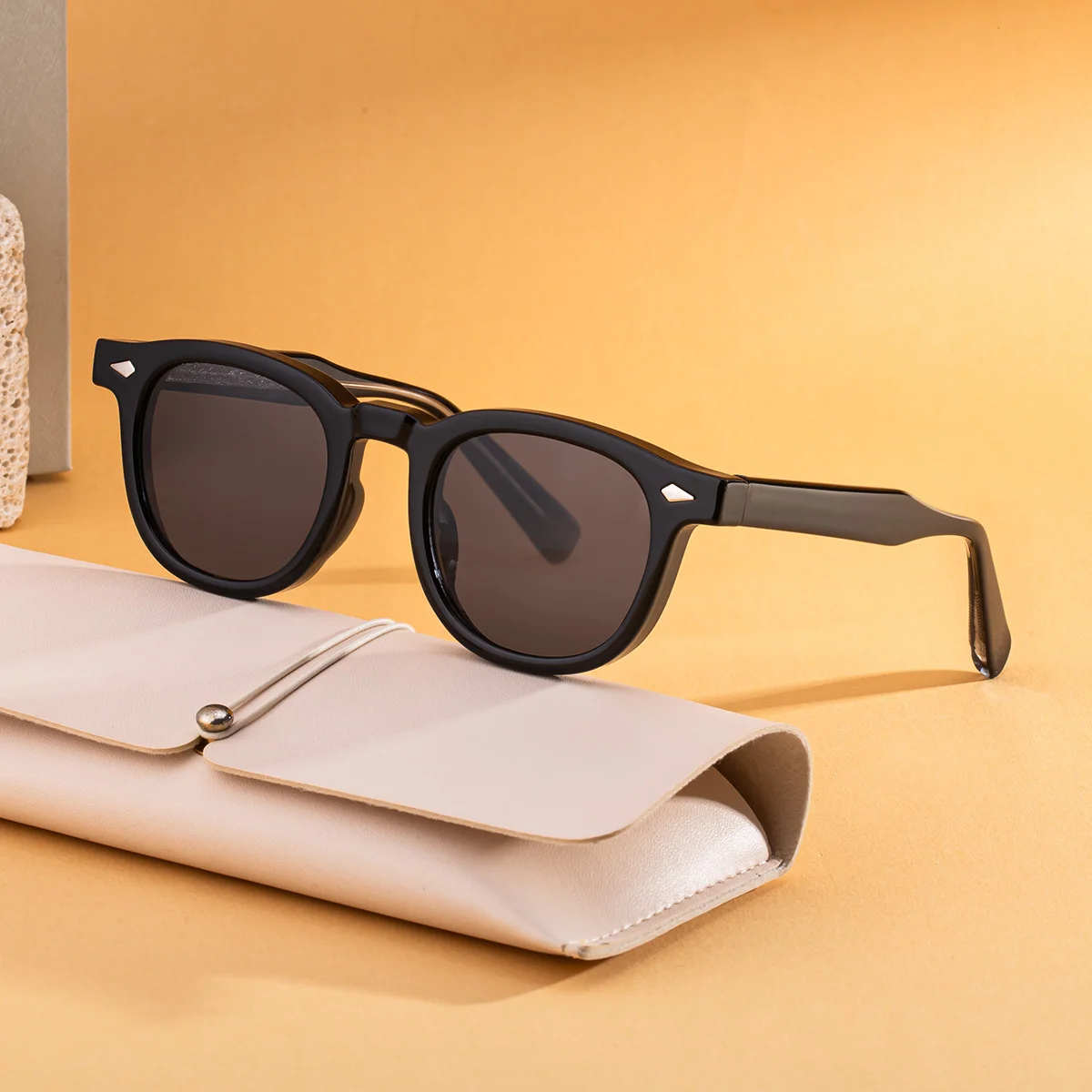 Black PC Trendy Women's Oval Sunglasses - Unique Propionate Frame with Metal Pin Temples – Stylish UV400 Sun Protection - View 2