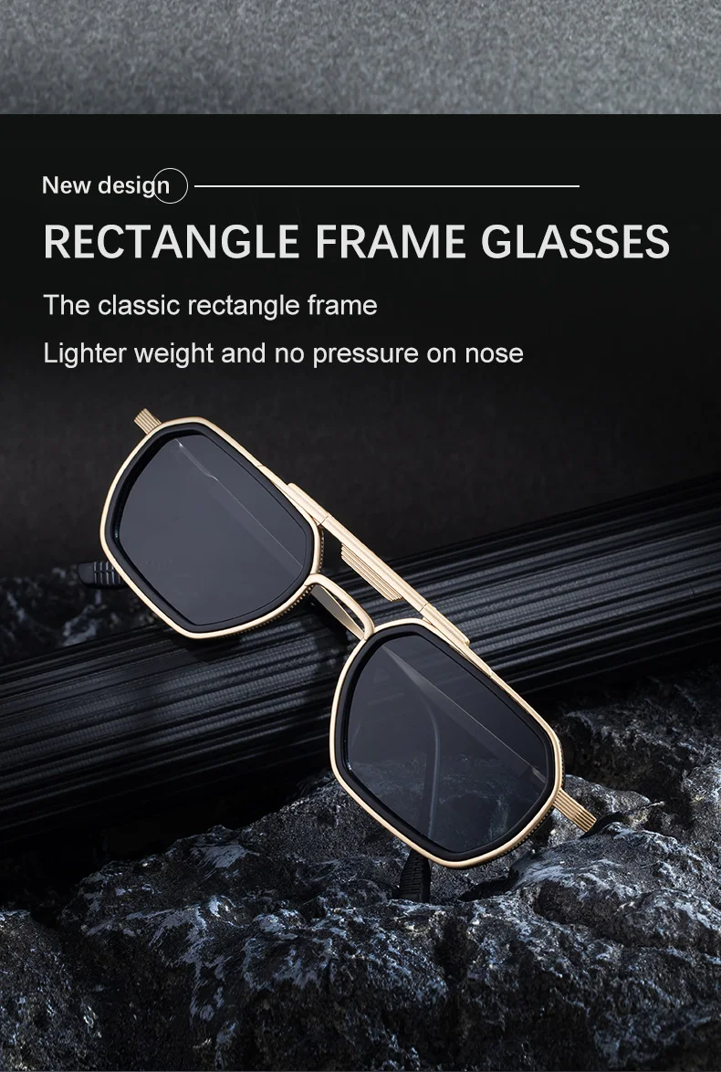Black Zinc Alloy Men's Retro Square Sunglasses - Trendy Punk Style, Double Bridge Design & Flexible Spring Temples – Vintage Cool Eyewear - Details 4