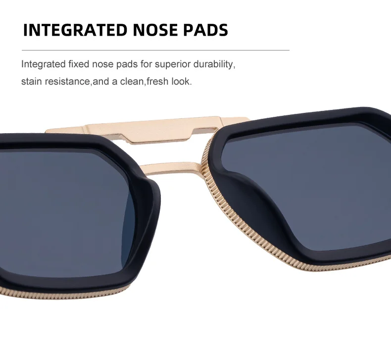 Black Zinc Alloy Men's Retro Square Sunglasses - Trendy Punk Style, Double Bridge Design & Flexible Spring Temples – Vintage Cool Eyewear - Details 12