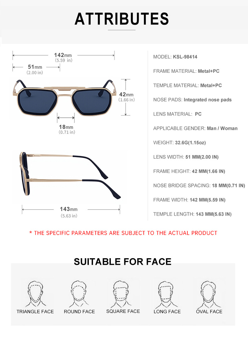 Men's Retro Square Sunglasses - Trendy Punk Style, Double Bridge Design & Flexible Spring Temples – Vintage Cool Eyewear Details and Specifications