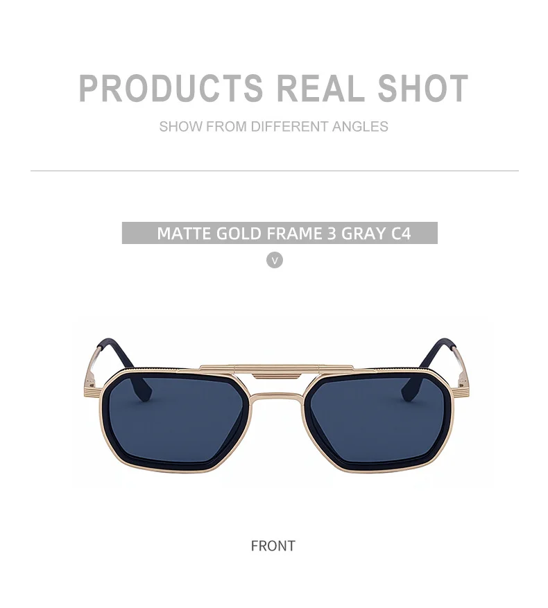 Black Zinc Alloy Men's Retro Square Sunglasses - Trendy Punk Style, Double Bridge Design & Flexible Spring Temples – Vintage Cool Eyewear - Details 15