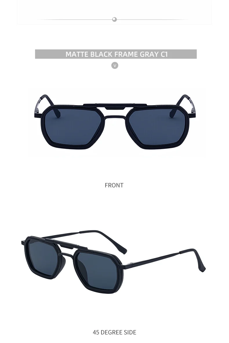 Black Zinc Alloy Men's Retro Square Sunglasses - Trendy Punk Style, Double Bridge Design & Flexible Spring Temples – Vintage Cool Eyewear - Details 17