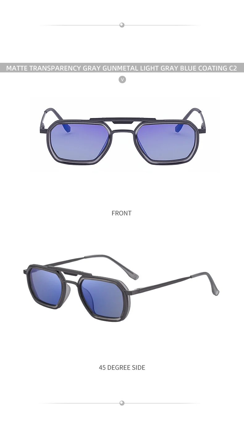 Black Zinc Alloy Men's Retro Square Sunglasses - Trendy Punk Style, Double Bridge Design & Flexible Spring Temples – Vintage Cool Eyewear - Details 18