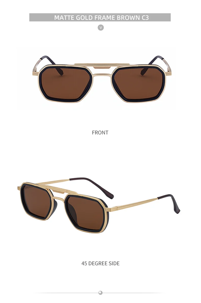Black Zinc Alloy Men's Retro Square Sunglasses - Trendy Punk Style, Double Bridge Design & Flexible Spring Temples – Vintage Cool Eyewear - Details 19