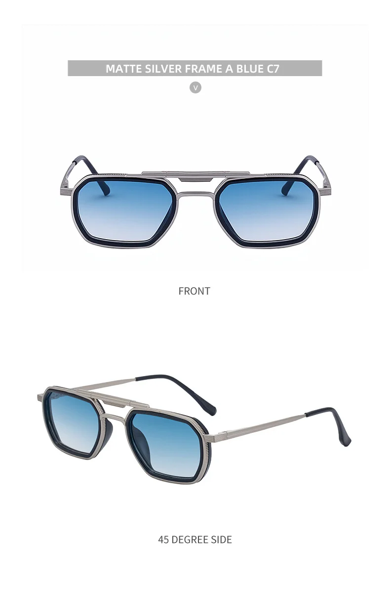 Black Zinc Alloy Men's Retro Square Sunglasses - Trendy Punk Style, Double Bridge Design & Flexible Spring Temples – Vintage Cool Eyewear - Details 22