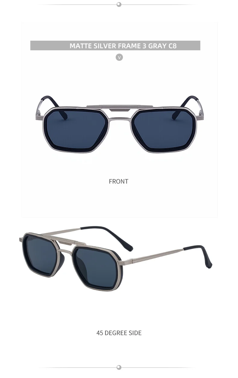 Black Zinc Alloy Men's Retro Square Sunglasses - Trendy Punk Style, Double Bridge Design & Flexible Spring Temples – Vintage Cool Eyewear - Details 23