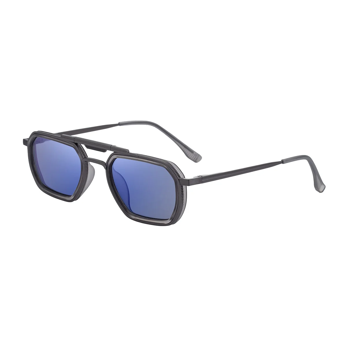 Black Zinc Alloy Men's Retro Square Sunglasses - Trendy Punk Style, Double Bridge Design & Flexible Spring Temples – Vintage Cool Eyewear - View 5