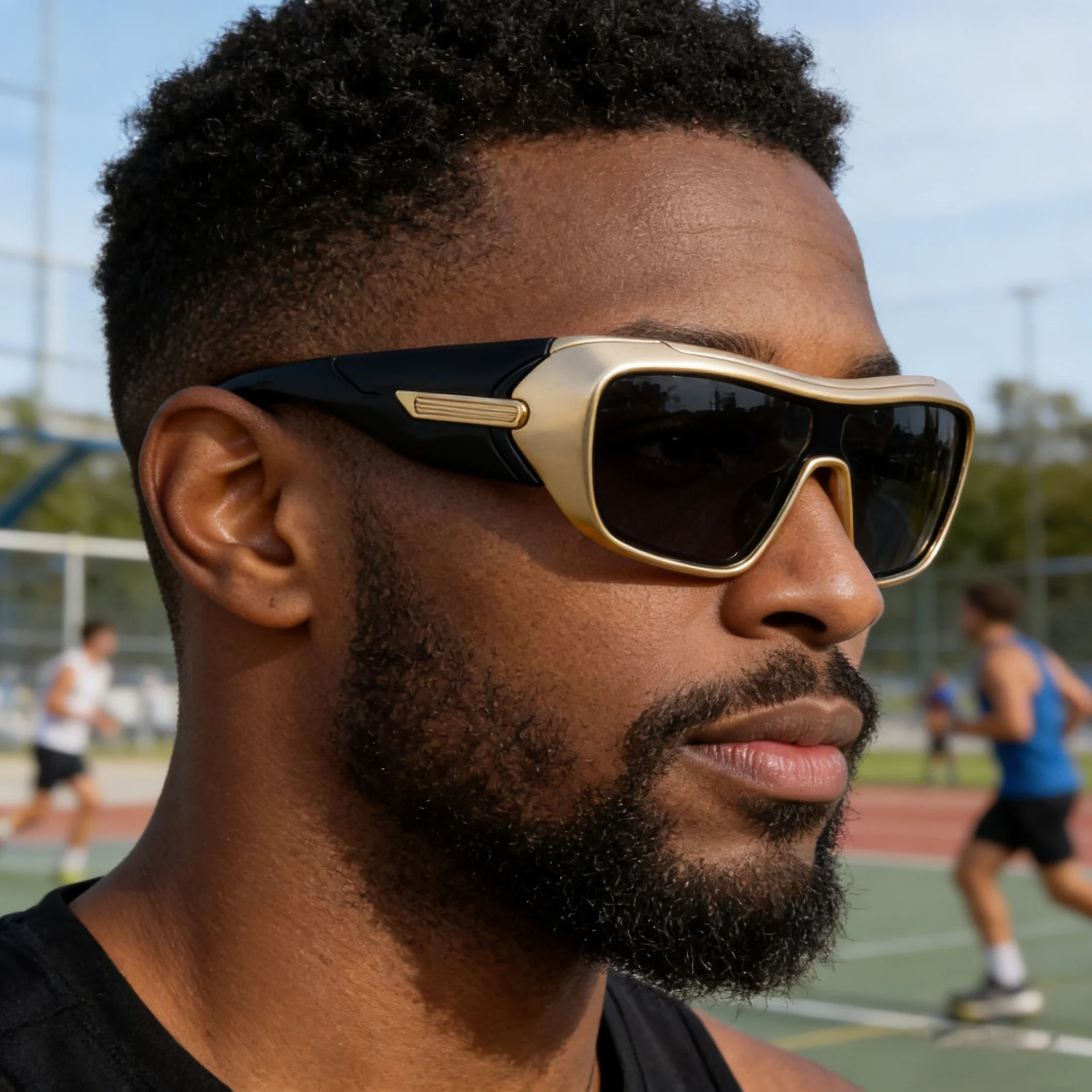 Black PC Men's Trendy Sports Sunglasses - Unique One-Piece Shield Design – Windproof & UV Protection for Cycling, Running & Outdoor Activities - Details 2