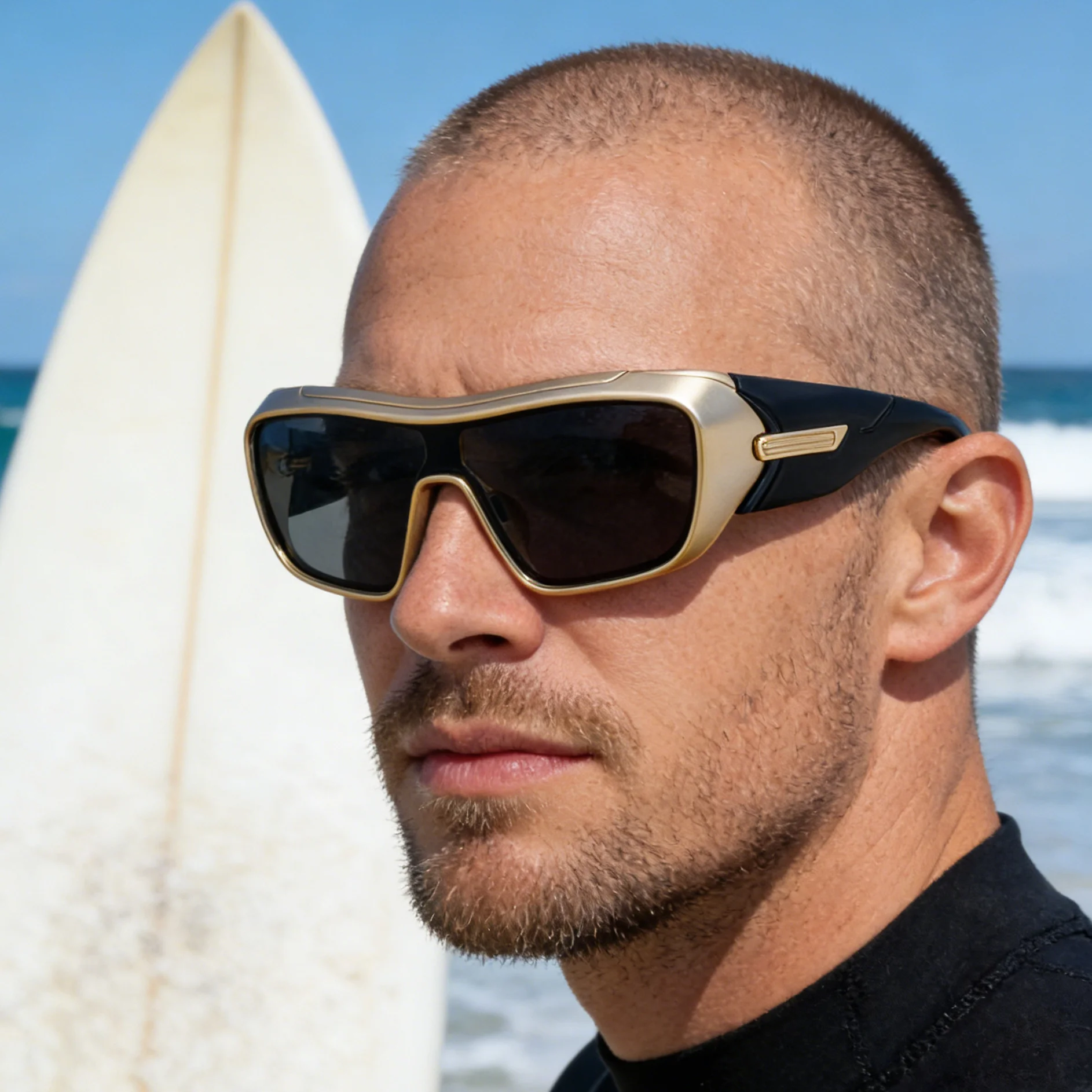 Black PC Men's Trendy Sports Sunglasses - Unique One-Piece Shield Design – Windproof & UV Protection for Cycling, Running & Outdoor Activities - Details 3