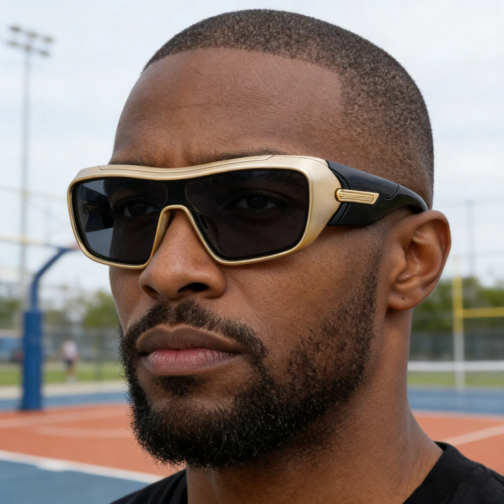Black PC Men's Trendy Sports Sunglasses - Unique One-Piece Shield Design – Windproof & UV Protection for Cycling, Running & Outdoor Activities - Details 4