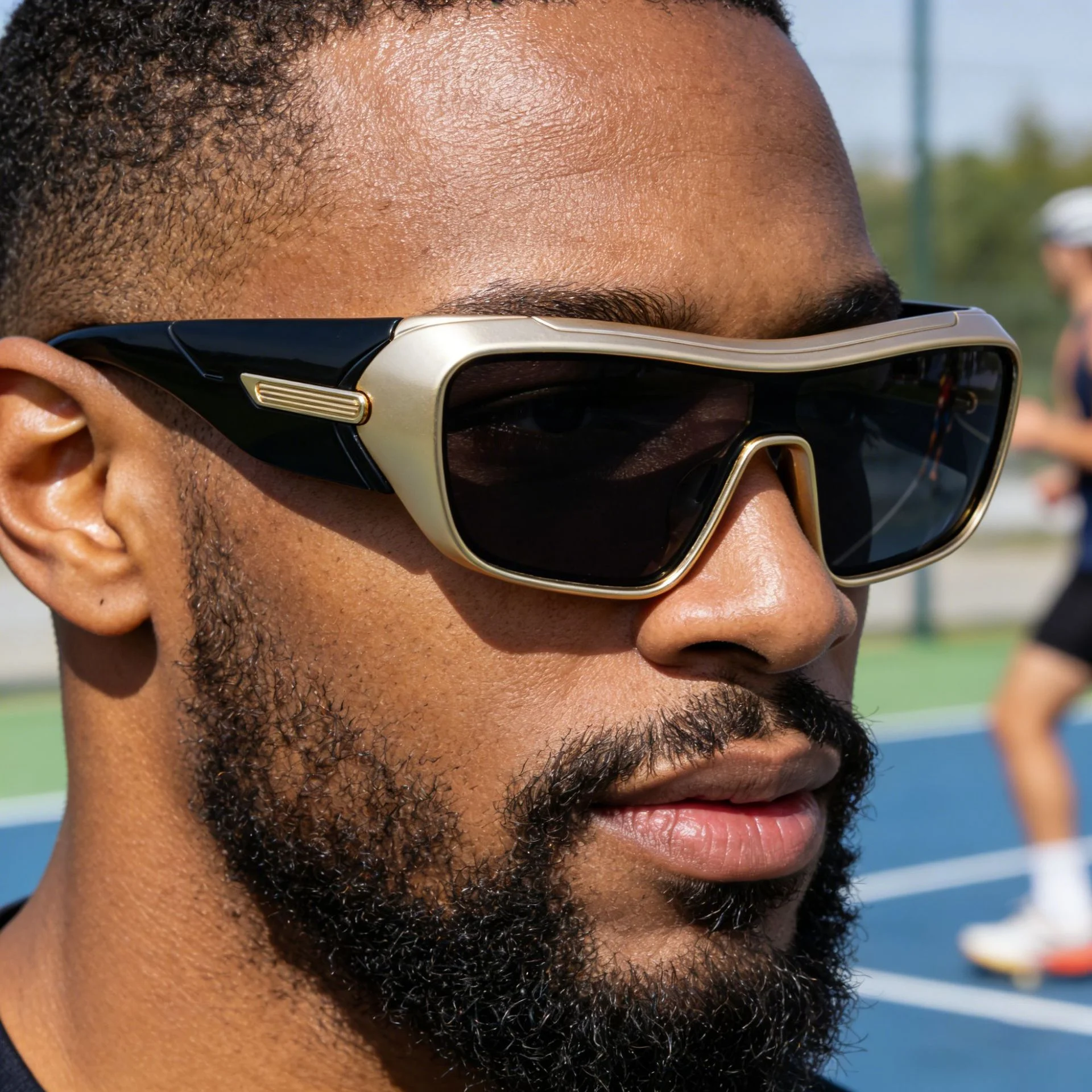 Black PC Men's Trendy Sports Sunglasses - Unique One-Piece Shield Design – Windproof & UV Protection for Cycling, Running & Outdoor Activities - Details 5