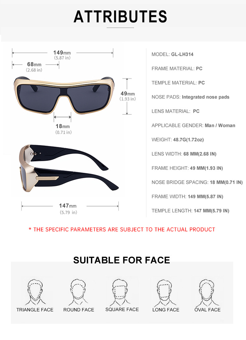 Men's Trendy Sports Sunglasses - Unique One-Piece Shield Design – Windproof & UV Protection for Cycling, Running & Outdoor Activities Details and Specifications