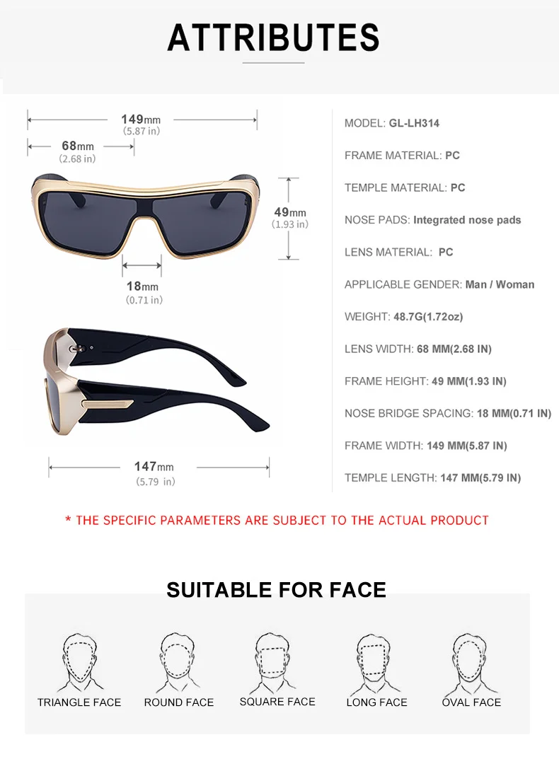 Black PC Men's Trendy Sports Sunglasses - Unique One-Piece Shield Design – Windproof & UV Protection for Cycling, Running & Outdoor Activities - Details 17
