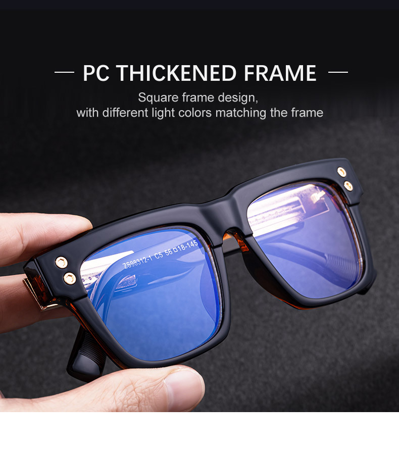 Black PC Men's Retro Square Photochromic Sunglasses - EU/US Fashion Style, Unique Design & UV400 Protection for Outdoor Activities - Details 4