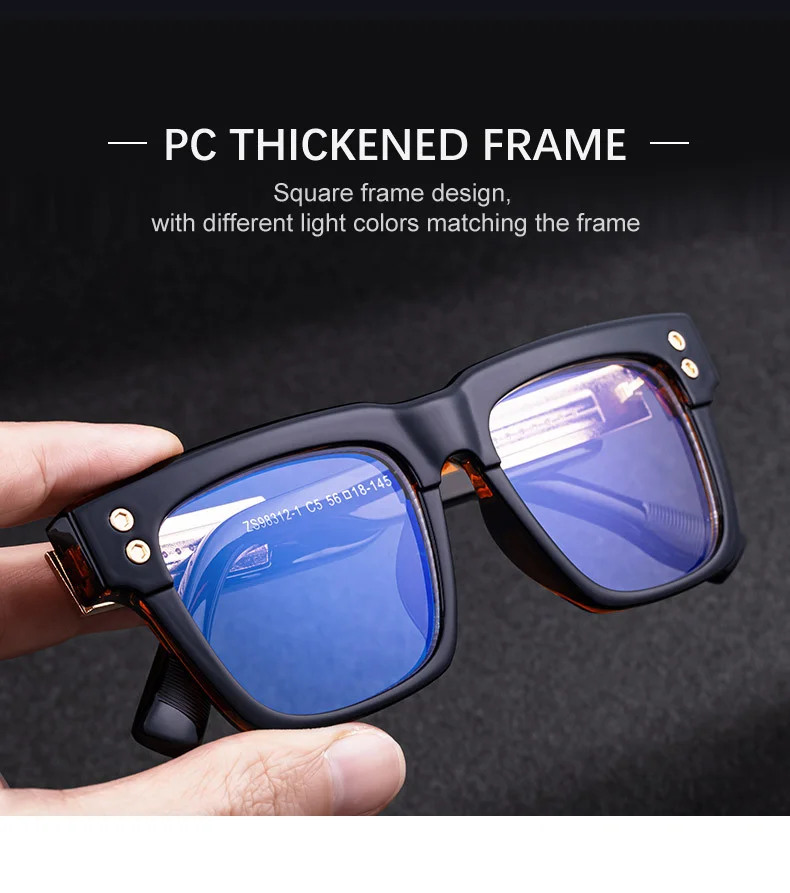 Black PC Men's Retro Square Photochromic Sunglasses - EU/US Fashion Style, Unique Design & UV400 Protection for Outdoor Activities - Details 4