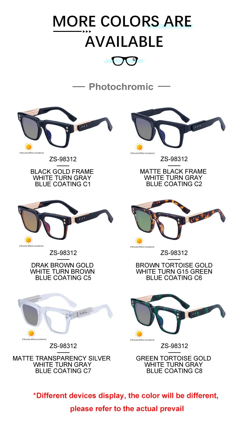 Black PC Men's Retro Square Photochromic Sunglasses - EU/US Fashion Style, Unique Design & UV400 Protection for Outdoor Activities - Details 12