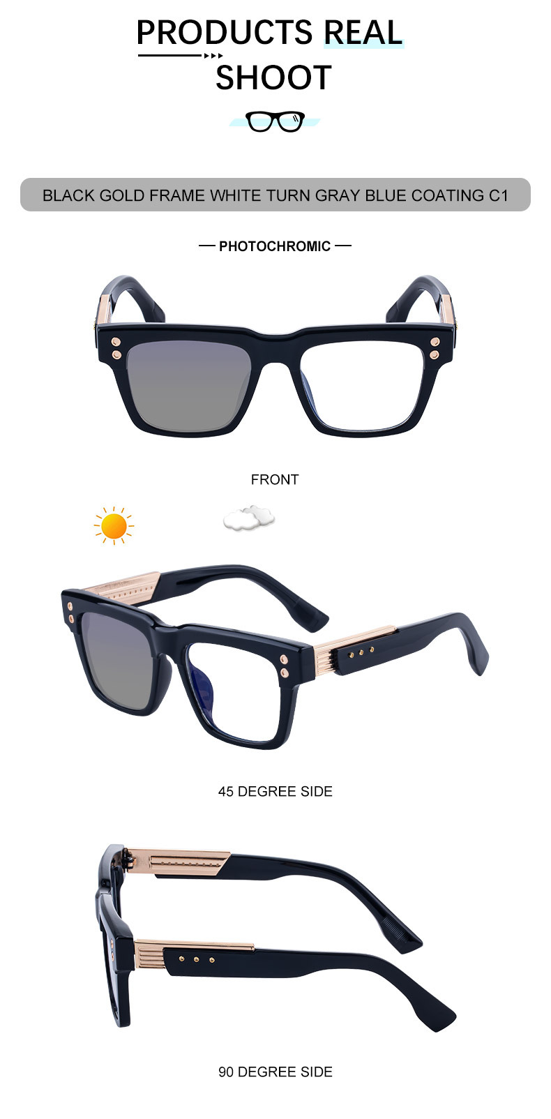 Black PC Men's Retro Square Photochromic Sunglasses - EU/US Fashion Style, Unique Design & UV400 Protection for Outdoor Activities - Details 14