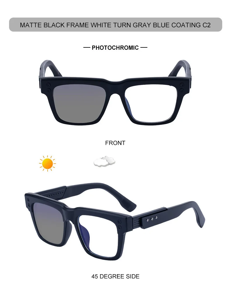 Black PC Men's Retro Square Photochromic Sunglasses - EU/US Fashion Style, Unique Design & UV400 Protection for Outdoor Activities - Details 15