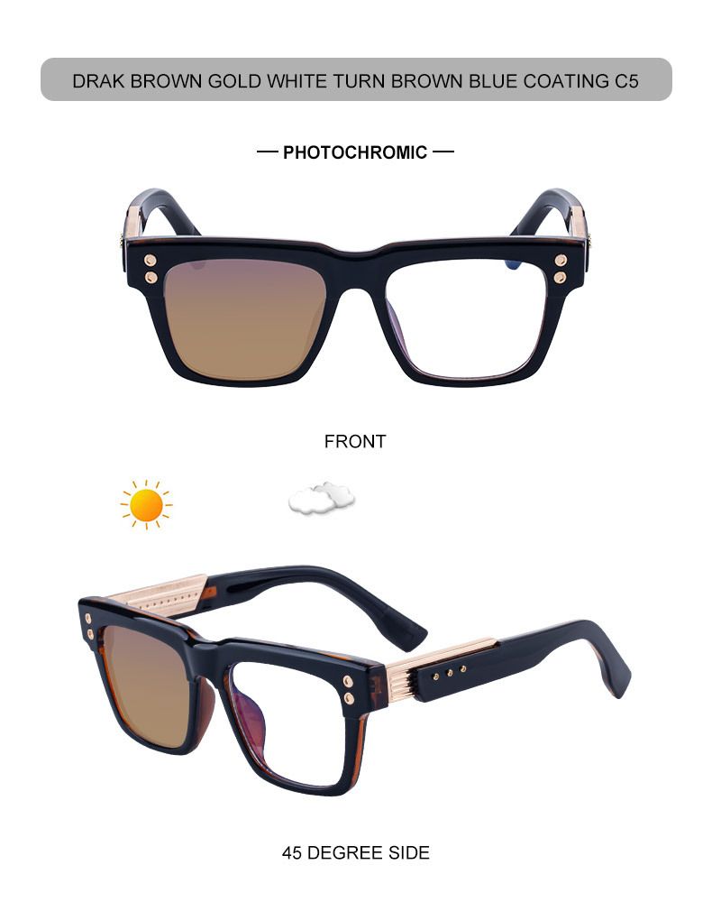Black PC Men's Retro Square Photochromic Sunglasses - EU/US Fashion Style, Unique Design & UV400 Protection for Outdoor Activities - Details 16