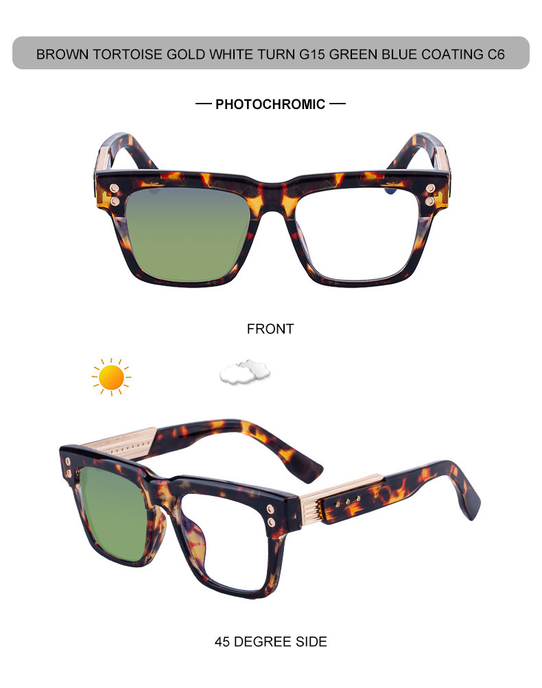 Black PC Men's Retro Square Photochromic Sunglasses - EU/US Fashion Style, Unique Design & UV400 Protection for Outdoor Activities - Details 17