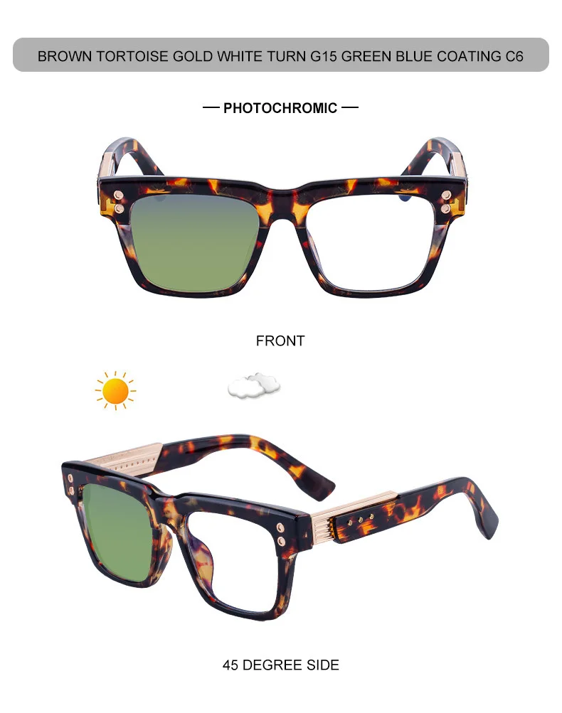 Black PC Men's Retro Square Photochromic Sunglasses - EU/US Fashion Style, Unique Design & UV400 Protection for Outdoor Activities - Details 17
