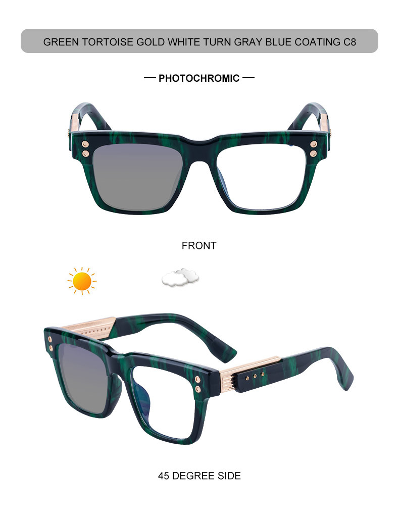 Men's Retro Square Photochromic Sunglasses - EU/US Fashion Style, Unique Design & UV400 Protection for Outdoor Activities Details and Specifications