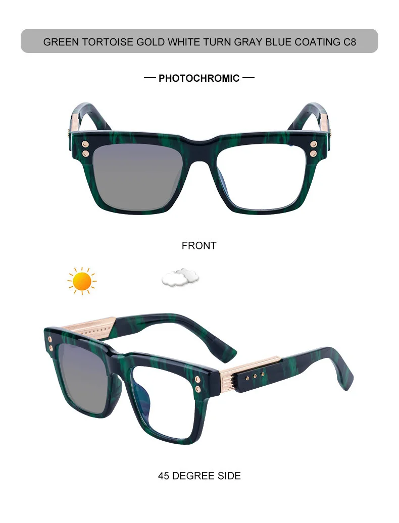 Black PC Men's Retro Square Photochromic Sunglasses - EU/US Fashion Style, Unique Design & UV400 Protection for Outdoor Activities - Details 19