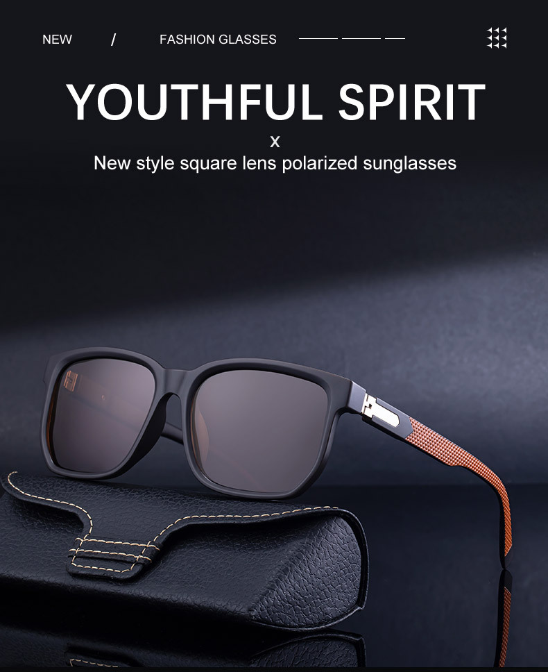 Black PC Men's Retro Square Polarized Sunglasses - Trendy Fashion Frame, Anti-Glare for Driving & Outdoor UV400 Protection - Details 2