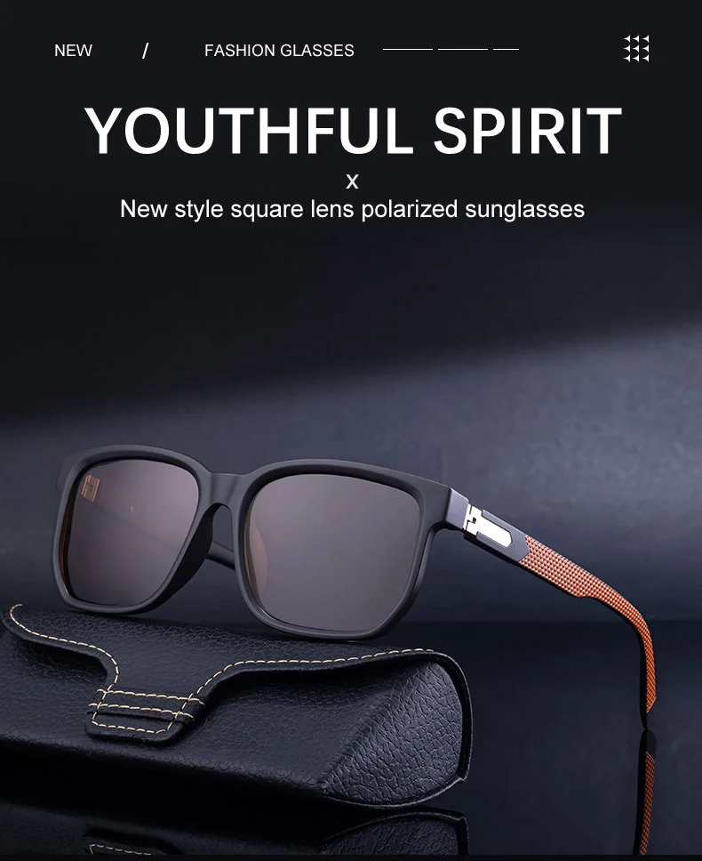 Black PC Men's Retro Square Polarized Sunglasses - Trendy Fashion Frame, Anti-Glare for Driving & Outdoor UV400 Protection - Details 2