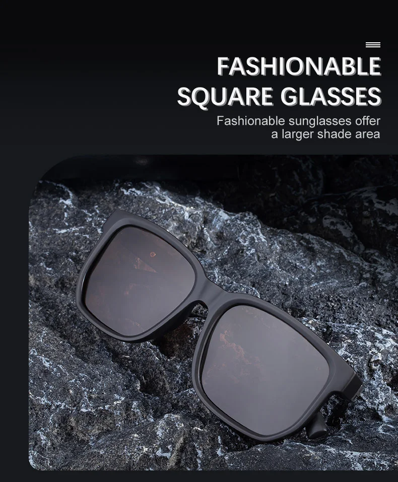 Black PC Men's Retro Square Polarized Sunglasses - Trendy Fashion Frame, Anti-Glare for Driving & Outdoor UV400 Protection - Details 3